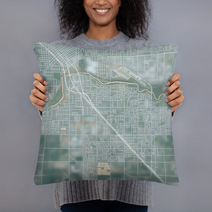 Person holding 18x18 Custom Ceres California Map Throw Pillow in Afternoon