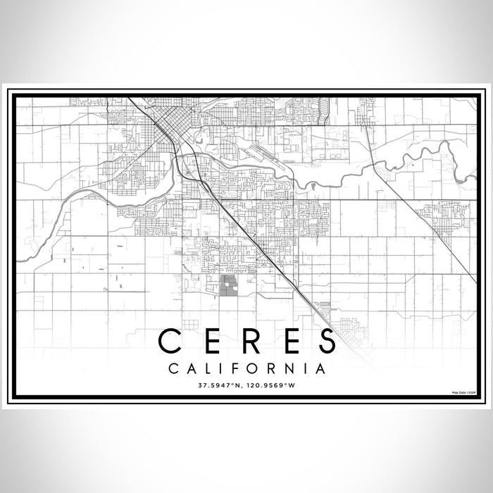 Ceres California Map Print Landscape Orientation in Classic Style With Shaded Background