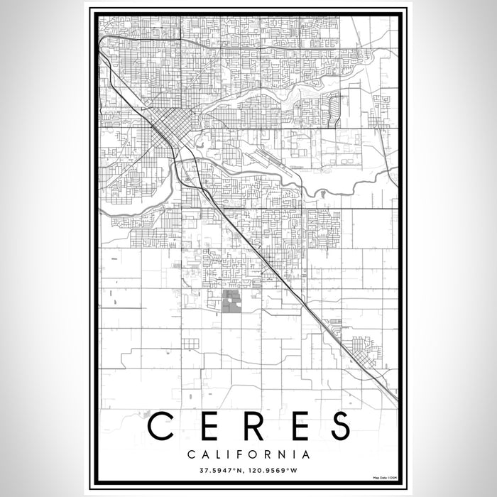 Ceres California Map Print Portrait Orientation in Classic Style With Shaded Background