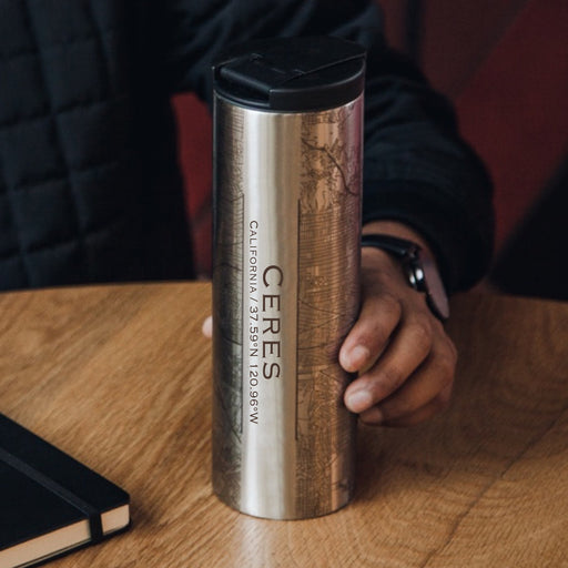 Ceres California Custom Engraved City Map Inscription Coordinates on 17oz Stainless Steel Insulated Tumbler