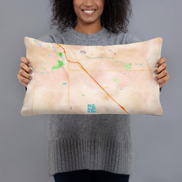 Person holding 20x12 Custom Ceres California Map Throw Pillow in Watercolor