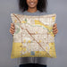 Person holding 18x18 Custom Ceres California Map Throw Pillow in Woodblock