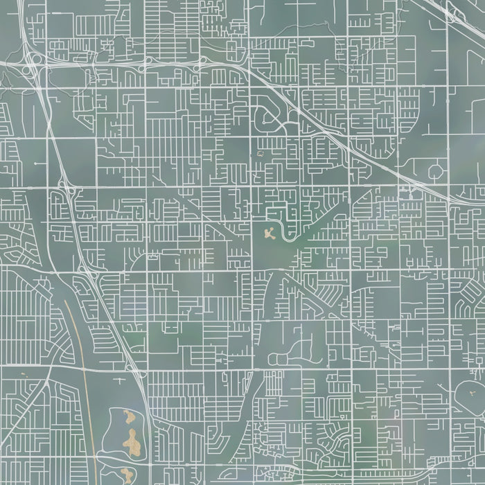 Cerritos California Map Print in Afternoon Style Zoomed In Close Up Showing Details