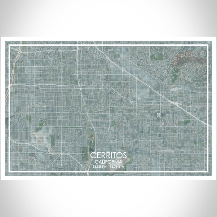 Cerritos California Map Print Landscape Orientation in Afternoon Style With Shaded Background