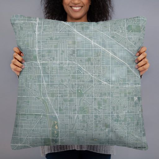 Person holding 22x22 Custom Cerritos California Map Throw Pillow in Afternoon