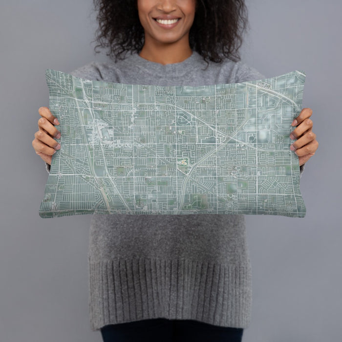 Person holding 20x12 Custom Cerritos California Map Throw Pillow in Afternoon