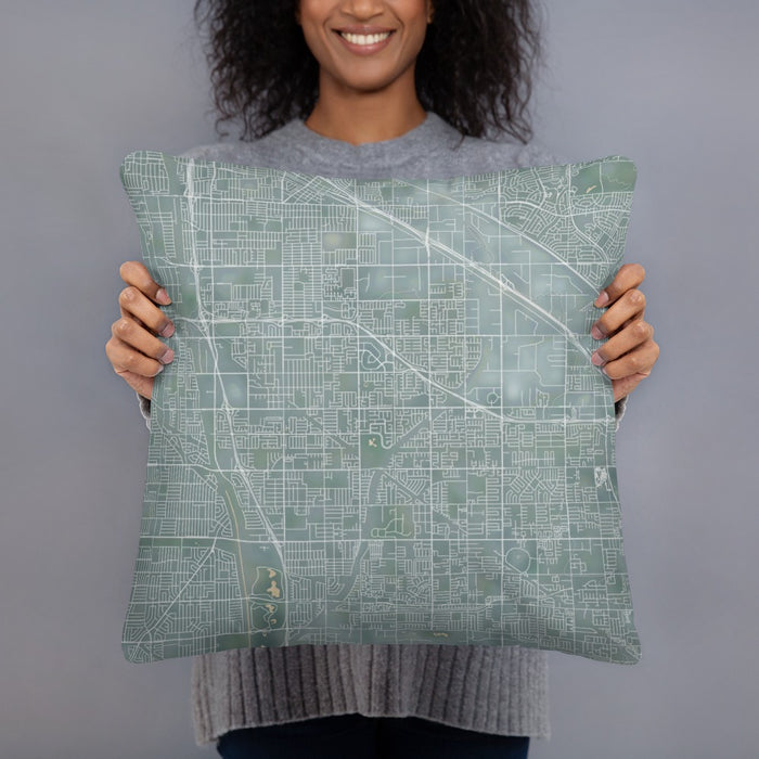 Person holding 18x18 Custom Cerritos California Map Throw Pillow in Afternoon