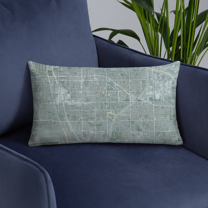 Custom Cerritos California Map Throw Pillow in Afternoon on Blue Colored Chair