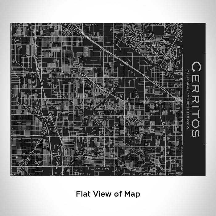 Rendered View of Cerritos California Map Engraving on 20oz Stainless Steel Insulated Bottle with Bamboo Top in Black