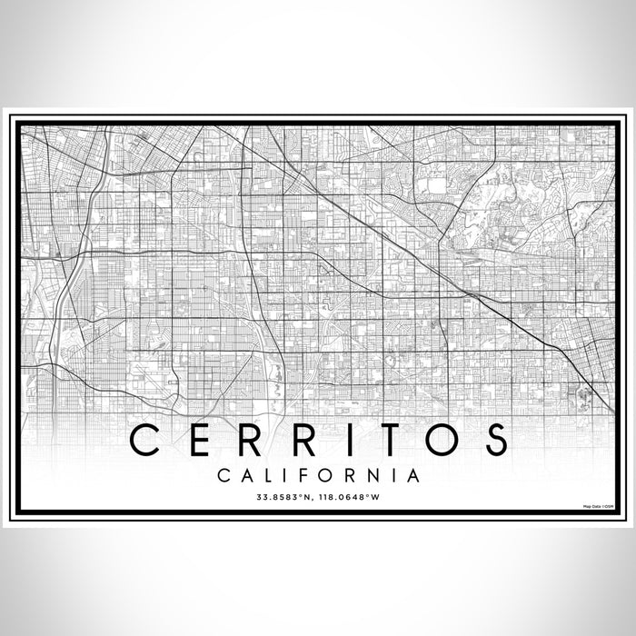 Cerritos California Map Print Landscape Orientation in Classic Style With Shaded Background