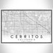 Cerritos California Map Print Landscape Orientation in Classic Style With Shaded Background