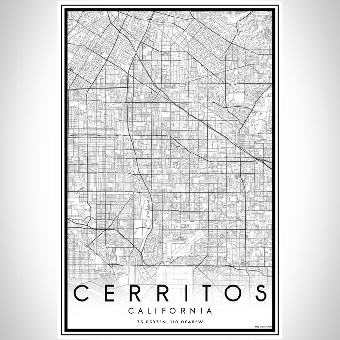 Cerritos California Map Print Portrait Orientation in Classic Style With Shaded Background