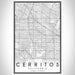 Cerritos California Map Print Portrait Orientation in Classic Style With Shaded Background