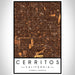 Cerritos California Map Print Portrait Orientation in Ember Style With Shaded Background