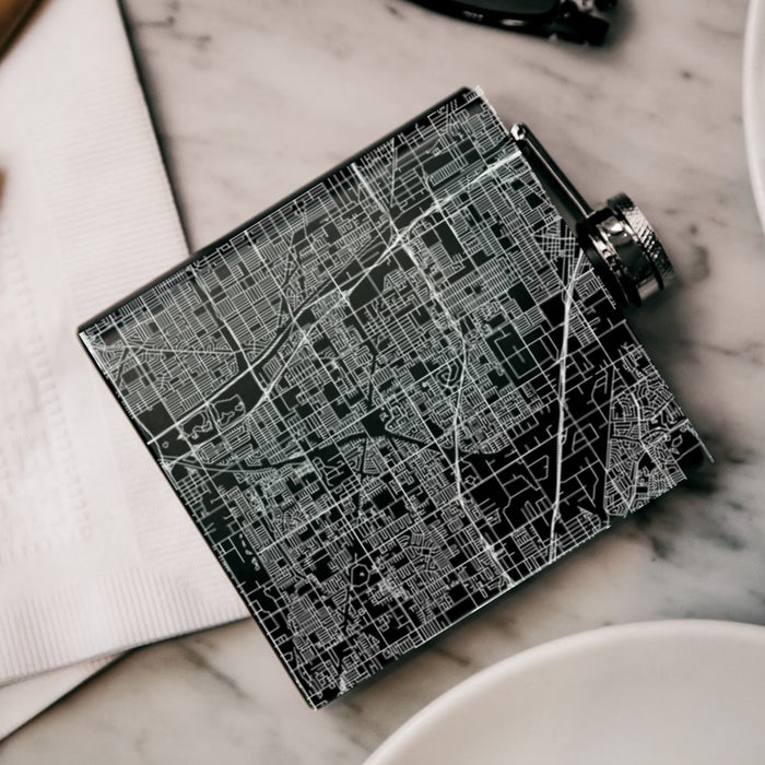 Cerritos California Custom Engraved City Map Inscription Coordinates on 6oz Stainless Steel Flask in Black