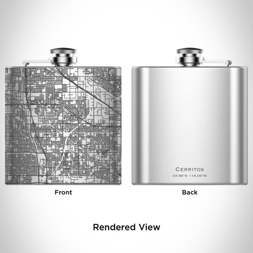 Rendered View of Cerritos California Map Engraving on 6oz Stainless Steel Flask