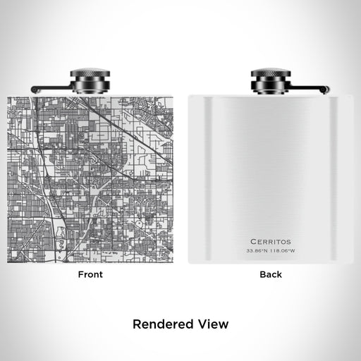 Rendered View of Cerritos California Map Engraving on 6oz Stainless Steel Flask in White