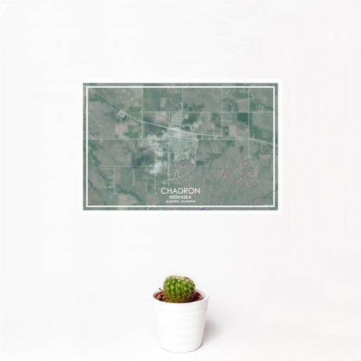 12x18 Chadron Nebraska Map Print Landscape Orientation in Afternoon Style With Small Cactus Plant in White Planter