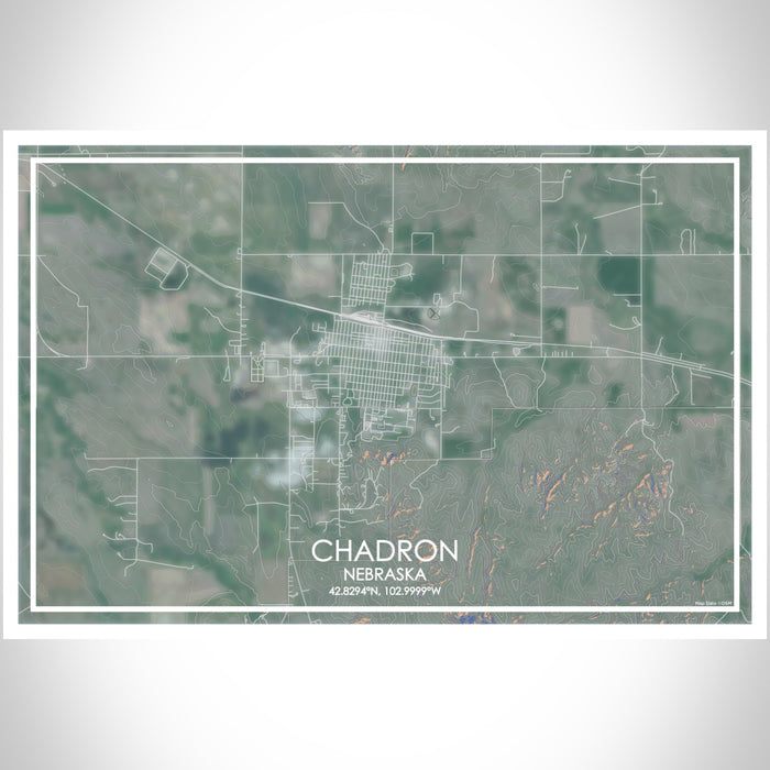Chadron Nebraska Map Print Landscape Orientation in Afternoon Style With Shaded Background