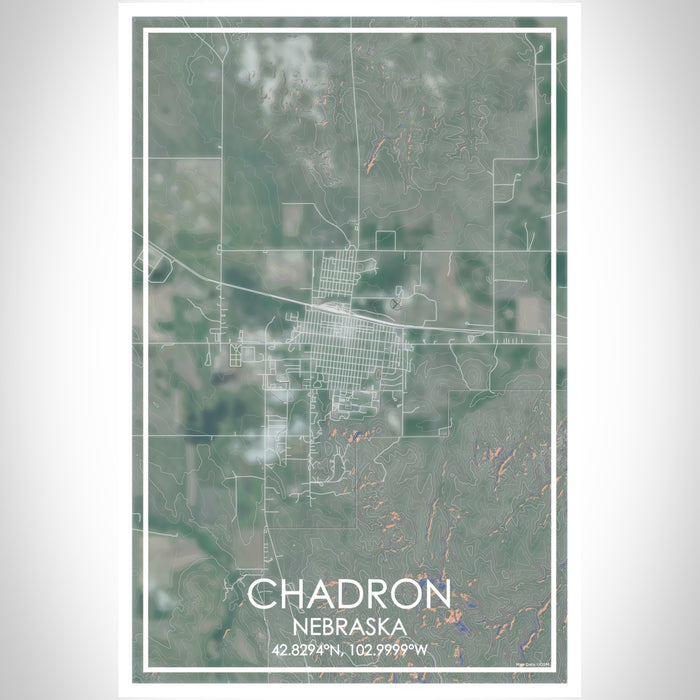 Chadron Nebraska Map Print Portrait Orientation in Afternoon Style With Shaded Background