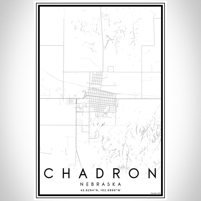 Chadron Nebraska Map Print Portrait Orientation in Classic Style With Shaded Background