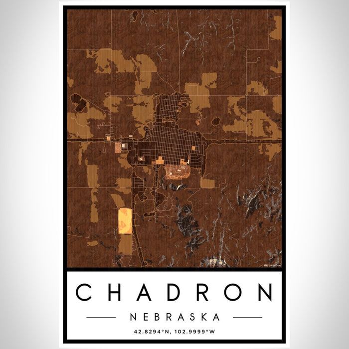 Chadron Nebraska Map Print Portrait Orientation in Ember Style With Shaded Background