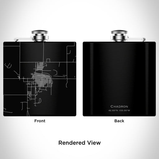 Rendered View of Chadron Nebraska Map Engraving on 6oz Stainless Steel Flask in Black