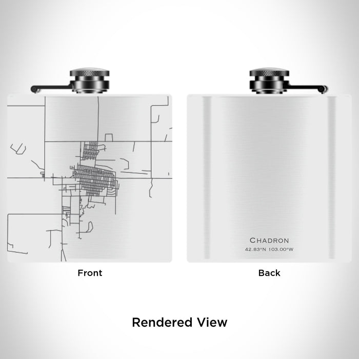 Rendered View of Chadron Nebraska Map Engraving on 6oz Stainless Steel Flask in White