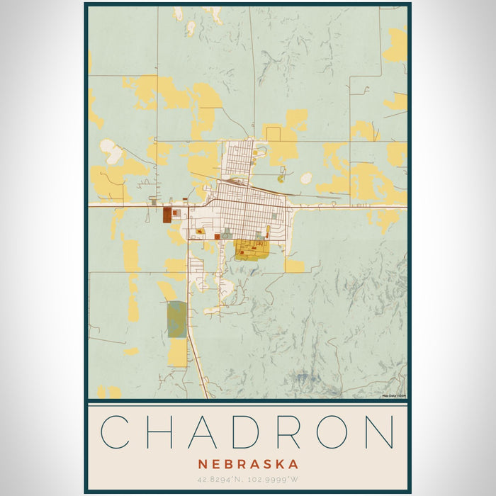 Chadron Nebraska Map Print Portrait Orientation in Woodblock Style With Shaded Background