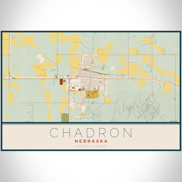 Chadron Nebraska Map Print Landscape Orientation in Woodblock Style With Shaded Background