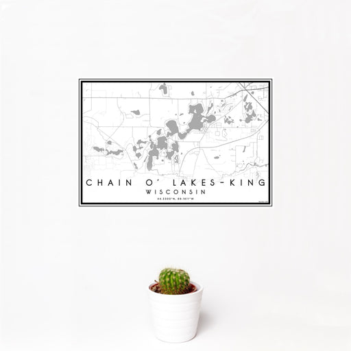 12x18 Chain O' Lakes-King Wisconsin Map Print Landscape Orientation in Classic Style With Small Cactus Plant in White Planter