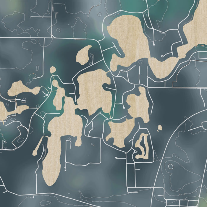 Chain O' Lakes-King Wisconsin Map Print in Afternoon Style Zoomed In Close Up Showing Details