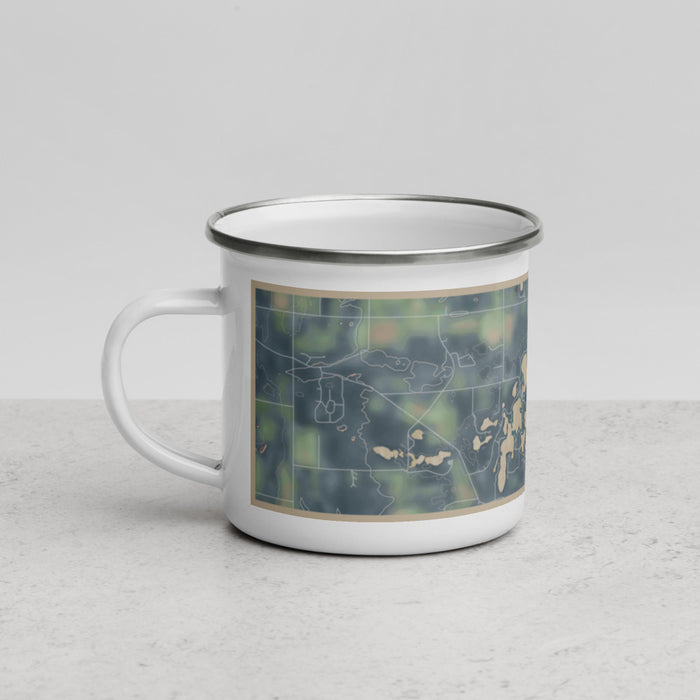 Left View Custom Chain O' Lakes-King Wisconsin Map Enamel Mug in Afternoon
