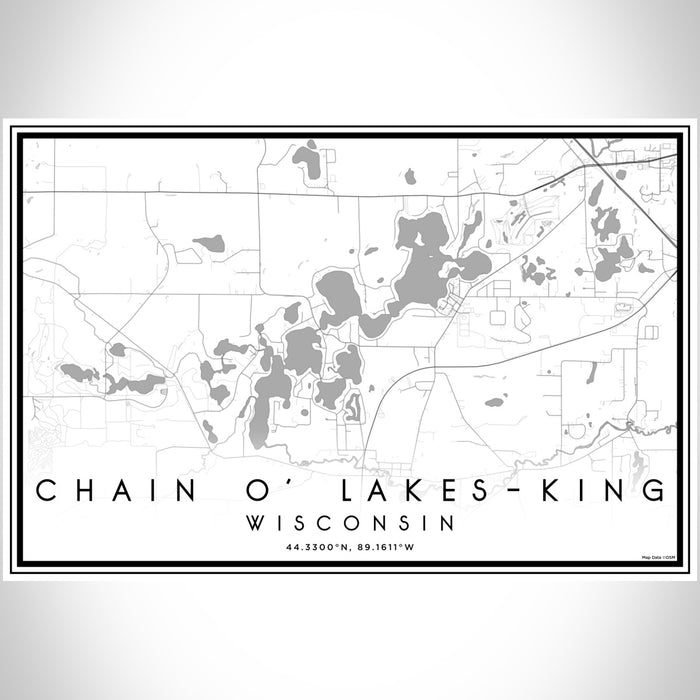 Chain O' Lakes-King Wisconsin Map Print Landscape Orientation in Classic Style With Shaded Background