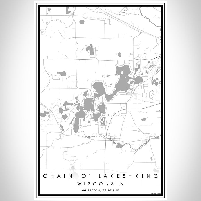 Chain O' Lakes-King Wisconsin Map Print Portrait Orientation in Classic Style With Shaded Background