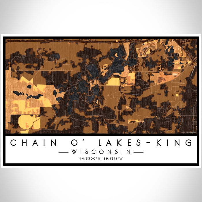 Chain O' Lakes-King Wisconsin Map Print Landscape Orientation in Ember Style With Shaded Background