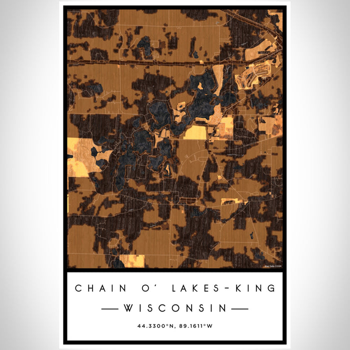Chain O' Lakes-King Wisconsin Map Print Portrait Orientation in Ember Style With Shaded Background