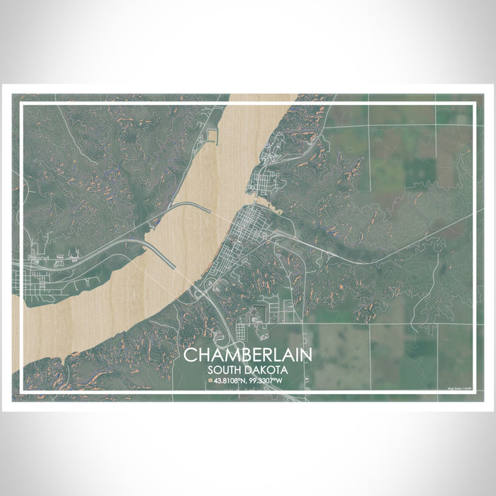 Chamberlain South Dakota Map Print Landscape Orientation in Afternoon Style With Shaded Background