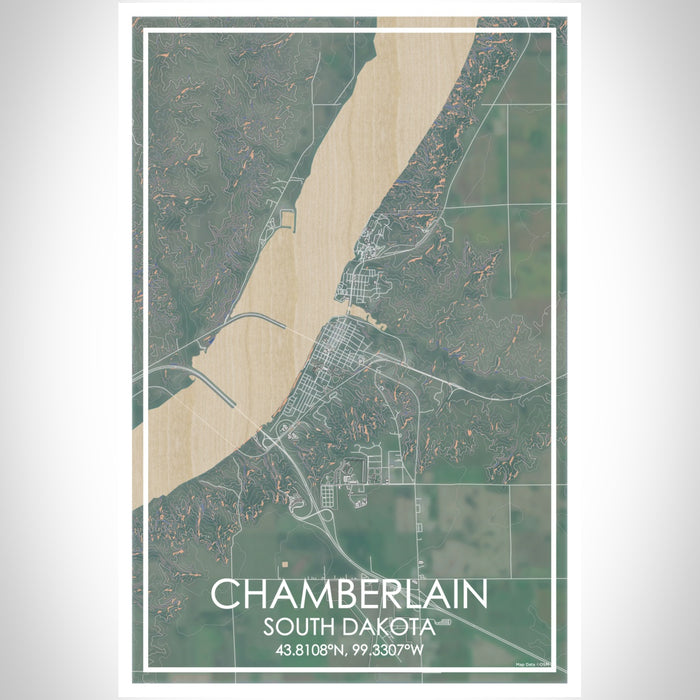 Chamberlain South Dakota Map Print Portrait Orientation in Afternoon Style With Shaded Background