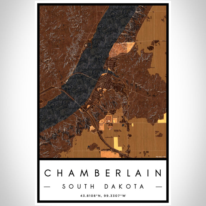 Chamberlain South Dakota Map Print Portrait Orientation in Ember Style With Shaded Background