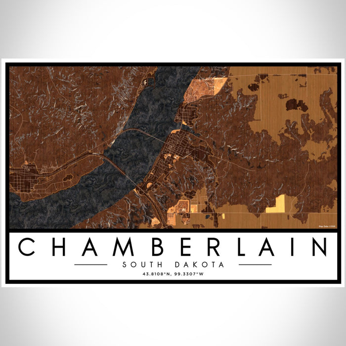 Chamberlain South Dakota Map Print Landscape Orientation in Ember Style With Shaded Background