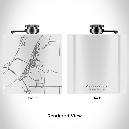 Rendered View of Chamberlain South Dakota Map Engraving on 6oz Stainless Steel Flask in White