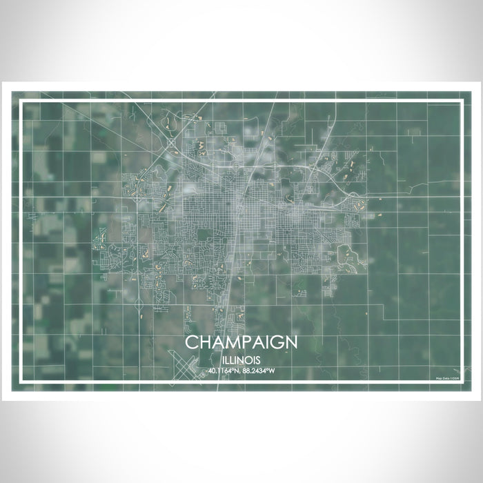 Champaign Illinois Map Print Landscape Orientation in Afternoon Style With Shaded Background