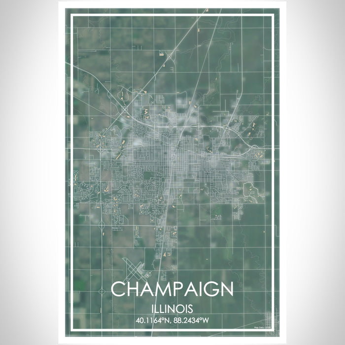 Champaign Illinois Map Print Portrait Orientation in Afternoon Style With Shaded Background