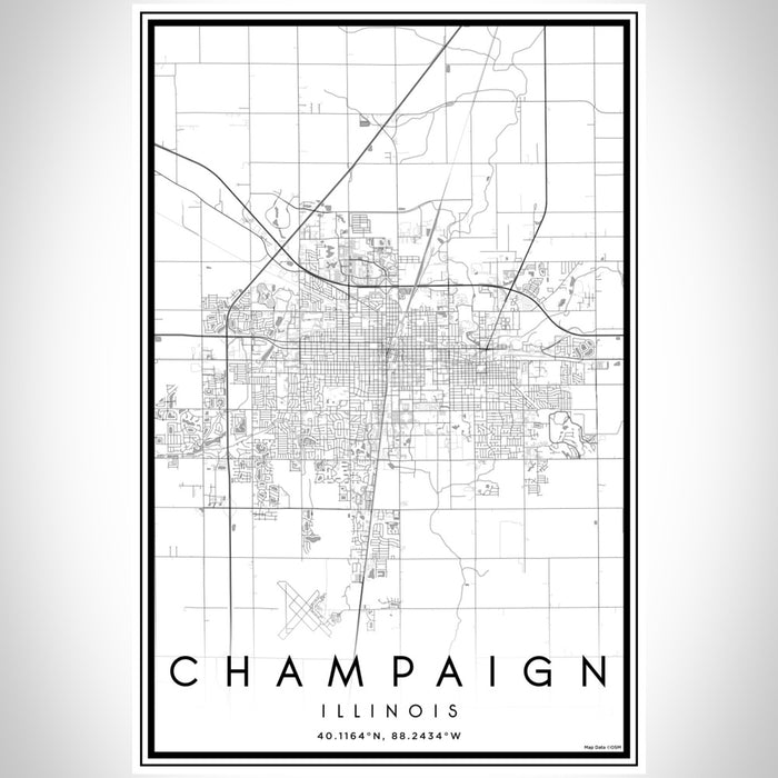 Champaign Illinois Map Print Portrait Orientation in Classic Style With Shaded Background