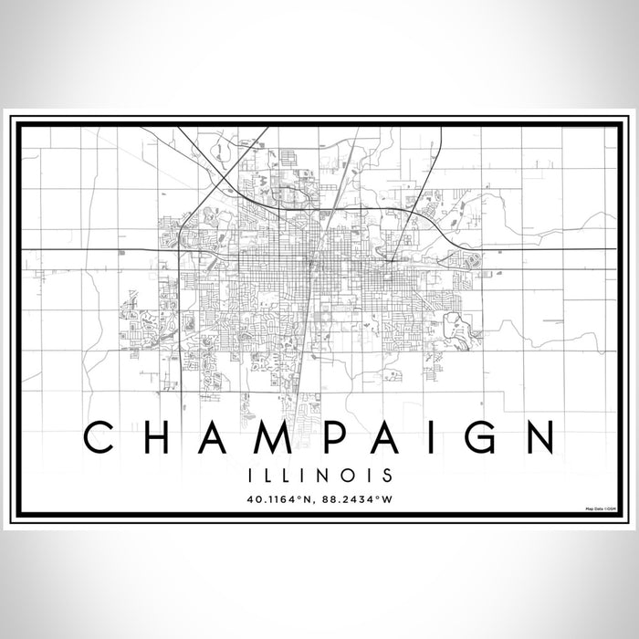 Champaign Illinois Map Print Landscape Orientation in Classic Style With Shaded Background