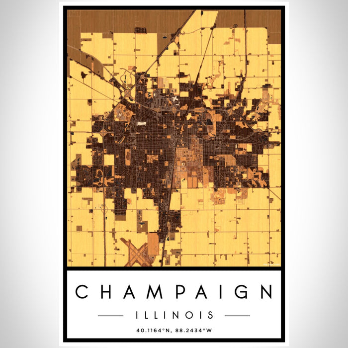 Champaign Illinois Map Print Portrait Orientation in Ember Style With Shaded Background