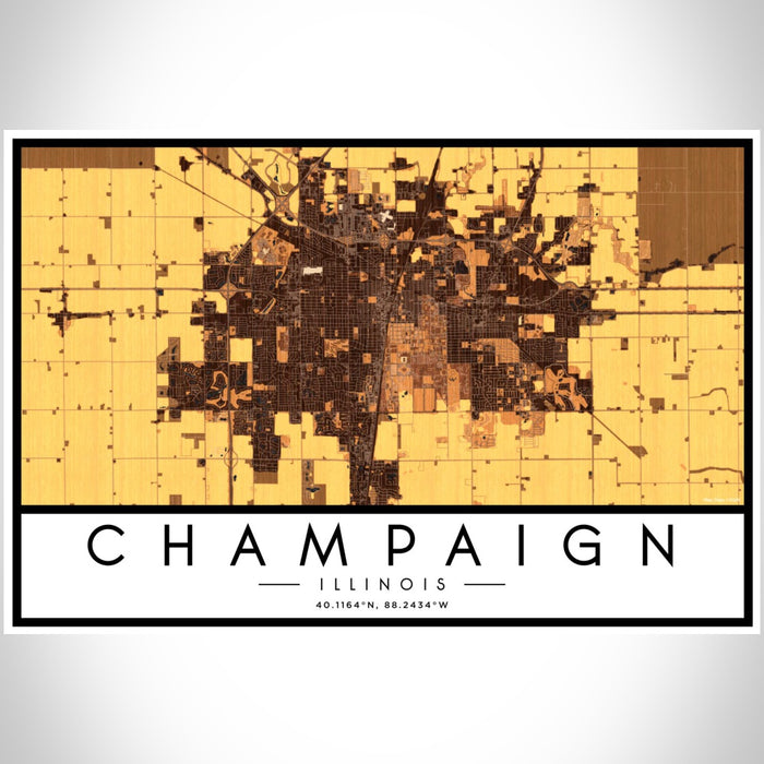 Champaign Illinois Map Print Landscape Orientation in Ember Style With Shaded Background