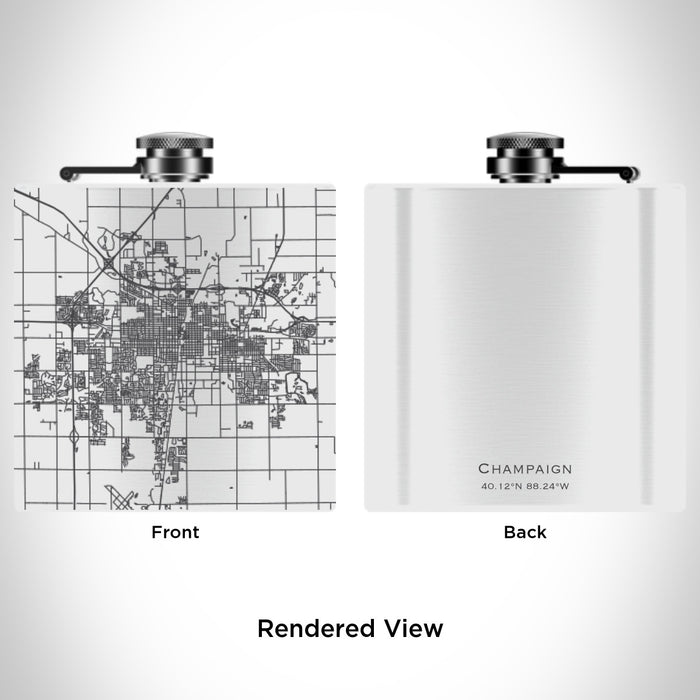 Rendered View of Champaign Illinois Map Engraving on 6oz Stainless Steel Flask in White