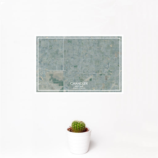 12x18 Chandler Arizona Map Print Landscape Orientation in Afternoon Style With Small Cactus Plant in White Planter